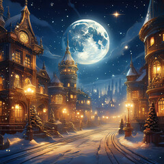 Moonlit Winter Fantasy in a Magical Victorian Town