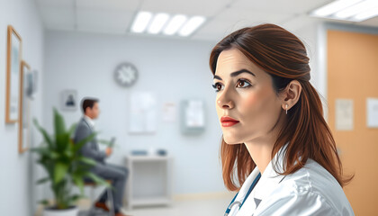 Obraz premium Patient looking at psychologist in clinic isolated with white highlights, png