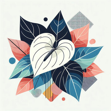 recommend clip art: Colorful abstract floral design featuring anthurium leaf and circular shapes on a minimalist background