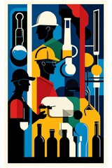 Workers in Various Industries Graphic Poster