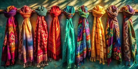 Colorful Scarves in Silhouette Against a Wall - Vibrant Textile Display