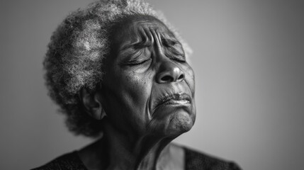 A powerful black and white portrait capturing the intense emotions of an elderly Black woman