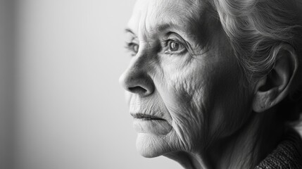 Obraz premium A melancholic monochrome portrait of an elderly woman reflecting on life moments