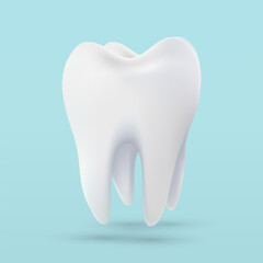 Tooth white, 3D illustration of tooth on a light background. Vector illustration