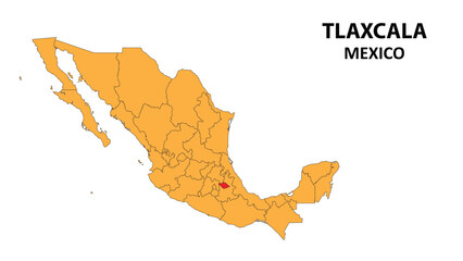 Tlaxcala Map is highlighted on the Mexico map with detailed state and region outlines.