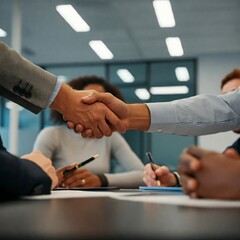 business people shaking hands in office
