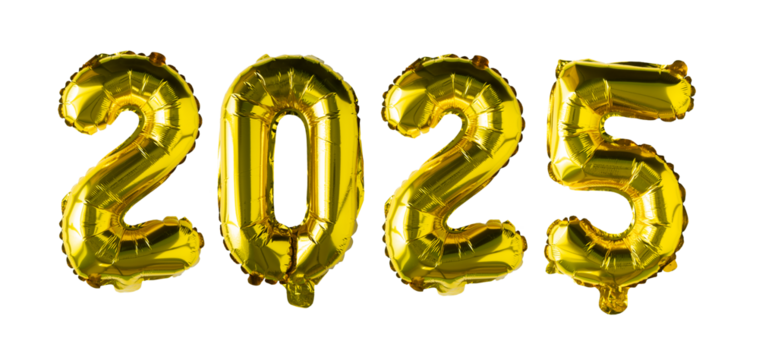 A gold foil balloon with the year 2025 on it