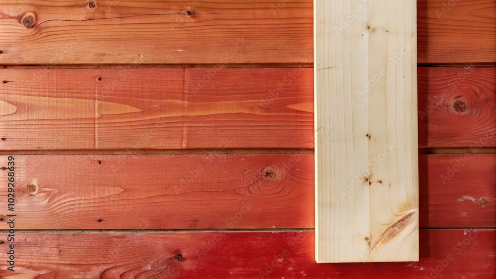 Canvas Prints Red and beige wooden planks forming a striking contrast.