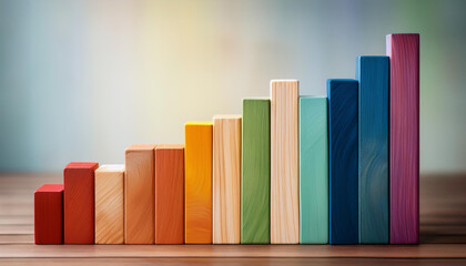 Vibrant bar chart symbolizing growth, data insights and analysis. Business concept. Close-up.