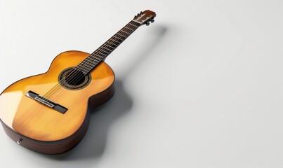Obraz premium Classic acoustic guitar, white background, 4K hyperrealistic photo