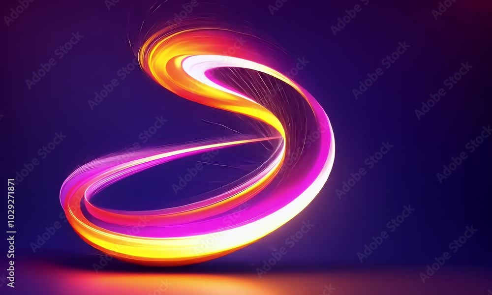 Poster abstract background with neon glowing lines shape, creating vibrant and dynamic curves on a dark pur