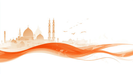 Mosque Silhouette with Orange Abstract Waves  Islamic Architecture  Ramadan Background