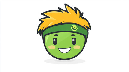 Fototapeta premium Cute Green Character with Yellow Hair and Headband