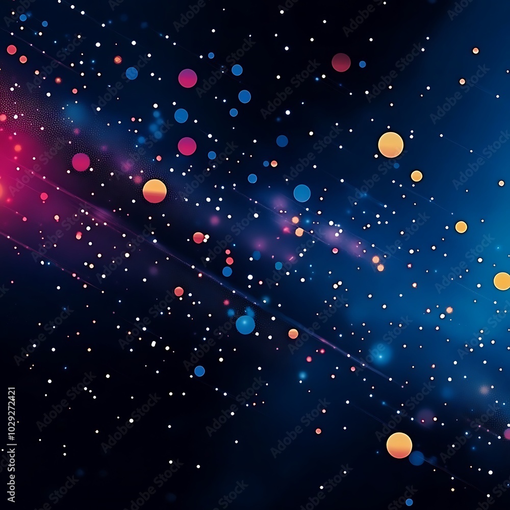 Poster the background is a gradient of dark blue and black with sparkly light-colored dots scattered throug