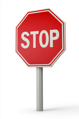 Red stop sign isolated on white background
