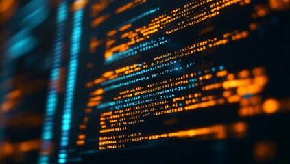 Fototapeta premium A computer screen displaying code, with vibrant colors and lines representing the coding process.