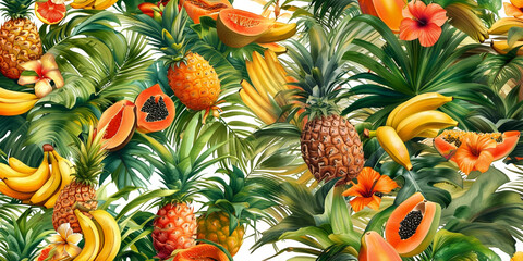 Fototapeta premium Tropical paradise filled with vibrant fruits and lush green foliage in summer bliss