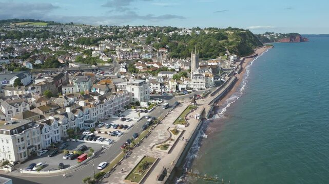Aerial drone shot of seaside town of Teignmouth, Devon, UK