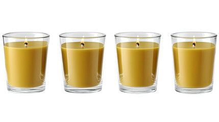 Beautiful Wax Candles in Glass Holders Arranged on a White Background Generative AI