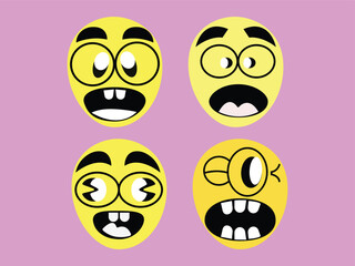 Emoji character vector set. yellow face with funny expressions