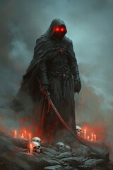 Obraz premium Grim reaper with scythe. Halloween theme poster.