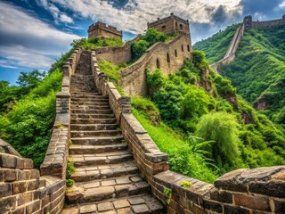 Fototapeta premium Crumbling Great Wall of China: A Historical Marvel in Decay