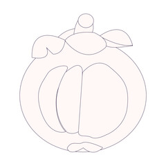 Simple mangosteen fruit sketch, minimalist outline of mangosteen fruit, whole fruit and other half. Ideal for use in illustrations, educational materials, or as icons in various creative projects.