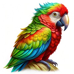 Obraz premium Green-winged Macaw parrot, beautiful multi-colors birds with red, blue, and green isolated on a white background, magnificent creature