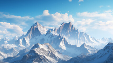 Obraz premium Digital art design, Majestic Mountains, breathtaking snowy peaks under bright blue sky