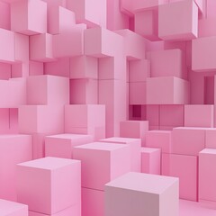 Fototapeta premium A vibrant abstract scene featuring pink geometric cubes in a three-dimensional space.