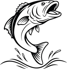 fish jumping with splash, hand-drawn fish and water splash, fish with ripples and splash, vector illustration