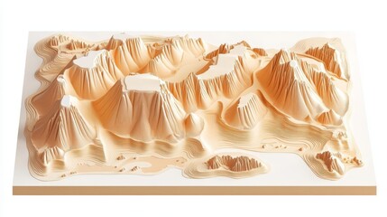 A detailed topographic relief model showcasing majestic mountain formations and rugged terrain, ideal for educational purposes.