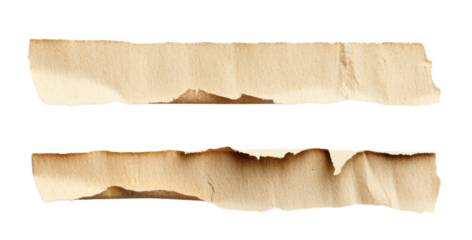 PNG Torn and aged paper strips, isolated on white background.