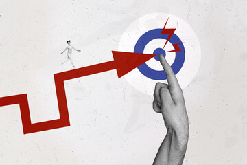 Composite artwork image photo collage of trader analyze finance budget young lady run huge arrow...