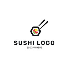 Japanese minimalist logo, sushi vector design, oriental food logo