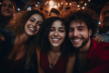 Fototapeta premium Close up of diverse friends taking selfie while having party