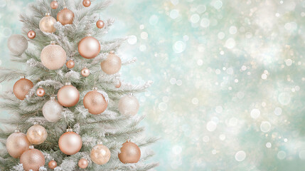 Obraz premium Christmas background with peach-colored toys and blurred lights