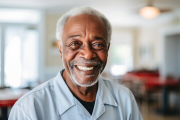 Fototapeta premium Portrait of a elderly African American man smiling in nursing home