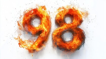 Obraz premium dynamic fiery numbers 9 8 9 8 enveloped in bright flames creating an intense contrast against a white background this symbolizes energy and passion perfect for impactful creative projects