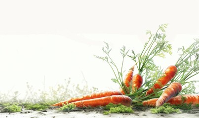 Freshly harvested carrots, white background, 4K hyperrealistic photo