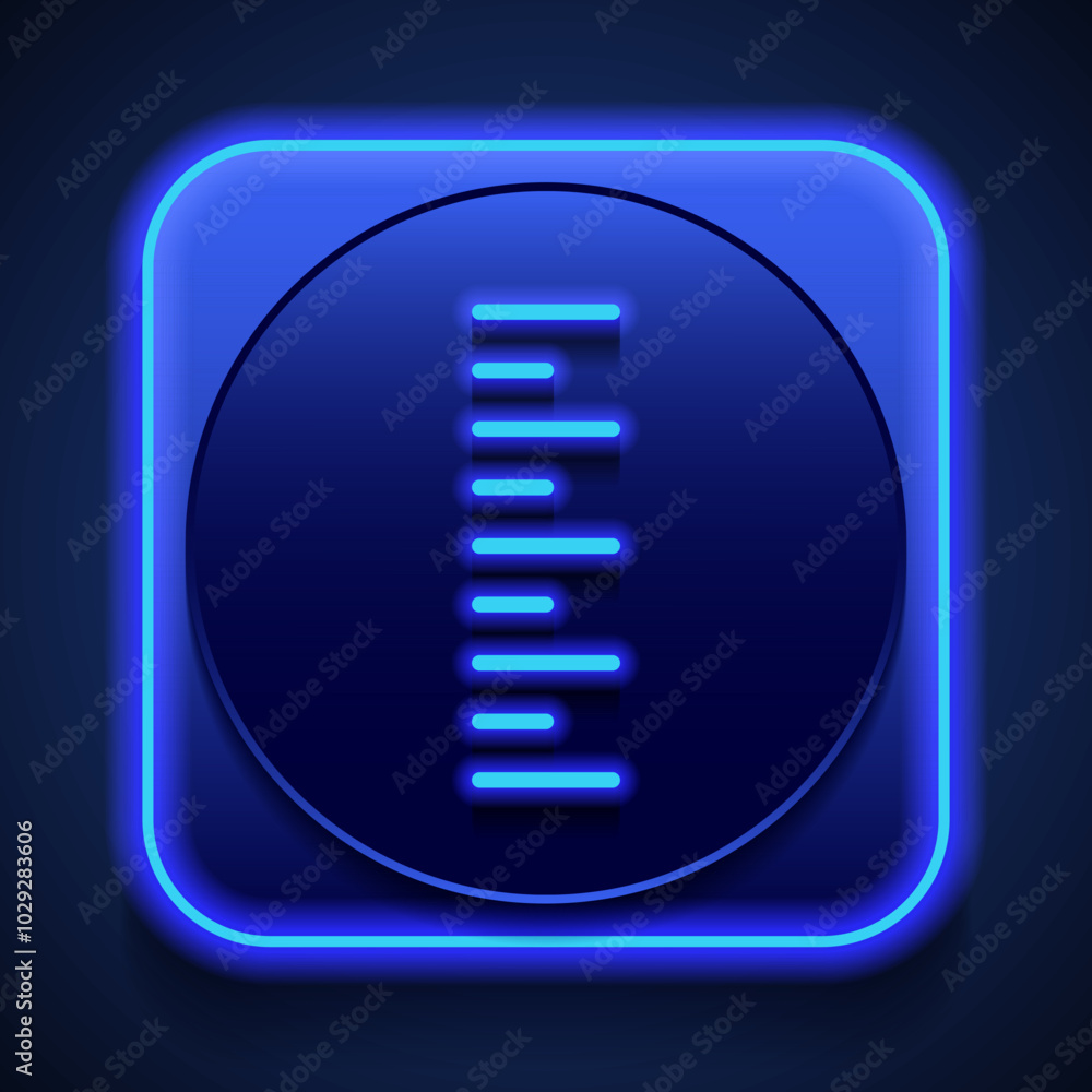 Poster thermometer simple vector icon. flat design. blue neon style on button. with shadow