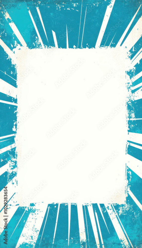 Poster Blue and white abstract banner with sharp rays and rough edges.