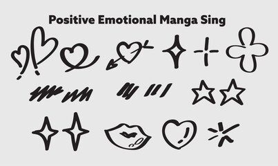 Positive Emotional Manga Sign Hand Drawn Art in Vector
