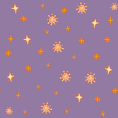 Lilac Christmas holiday New Year and Easter seamless pattern illustration. White stars for gift paper and birthday