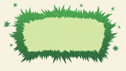 Green grass-like textured banner with playful star elements.