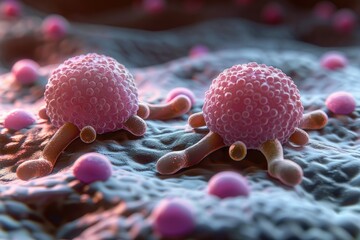 Microscopic View of Two Cancer Cells on a Surface