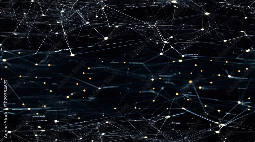 Poster this abstract dark blue background features a complex low-poly network of lines and dots, illustrati