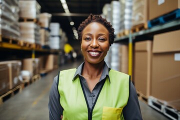 Portrait of a smiling African American female worker at factory
