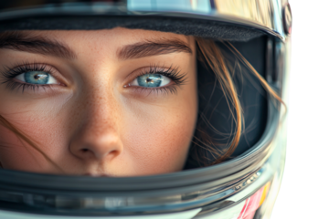 Transparent Background PNG of Close-Up of Female Racer in Action: Fierce Focus, Precision, and Racing Helmet for Speed - 1