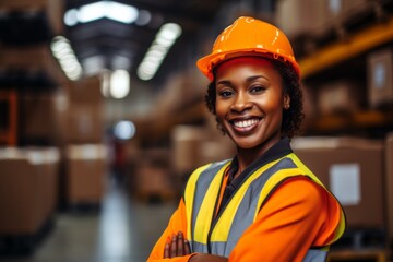 Portrait of a smiling African American female worker at factory